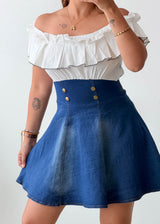 Size XS-S Blue Denim Off Shoulder Skirt Set