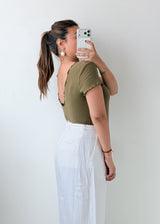 Size M-L Olive Green Notched Neck Bodysuit