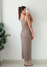 Size M-L Taupe Ribbed Bodycon Maxi Dress