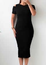 Size M-L Black Off Shoulder Midi Dress