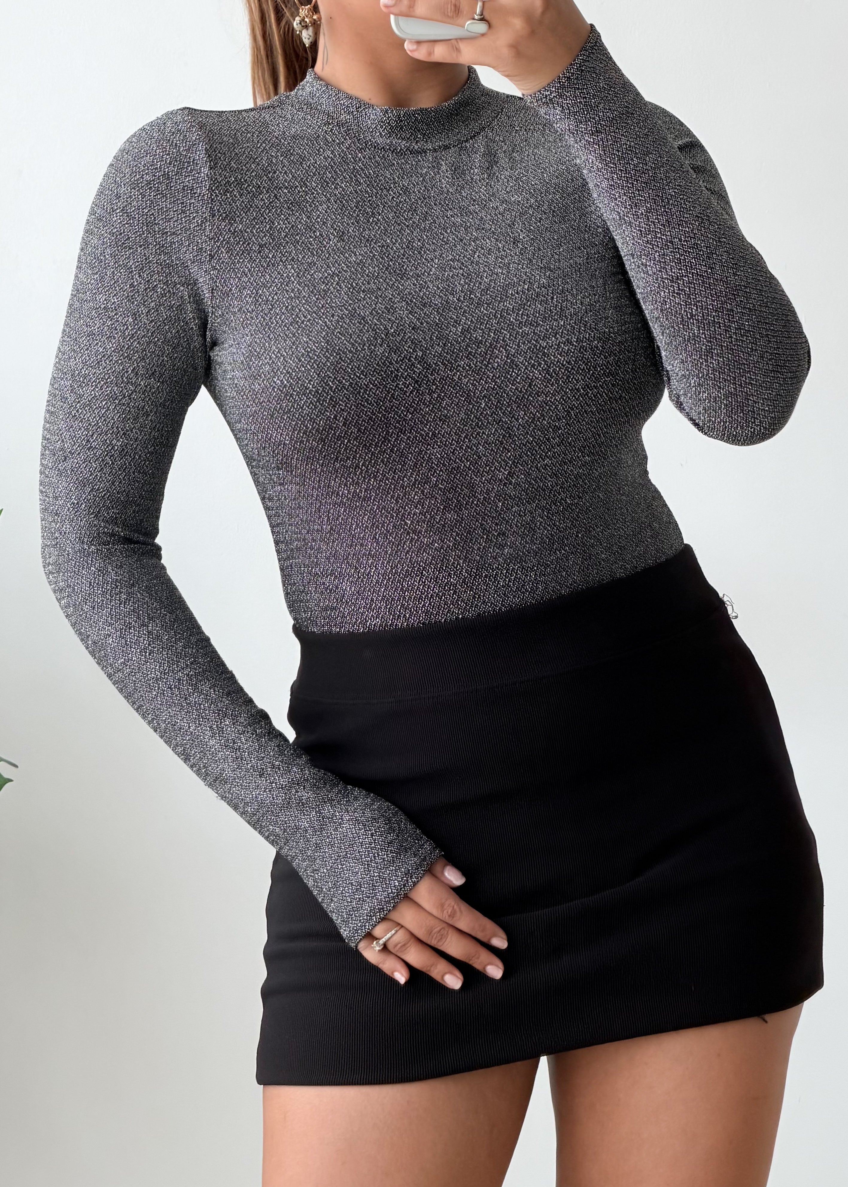 Size S-M Grey High Neck Bodysuit