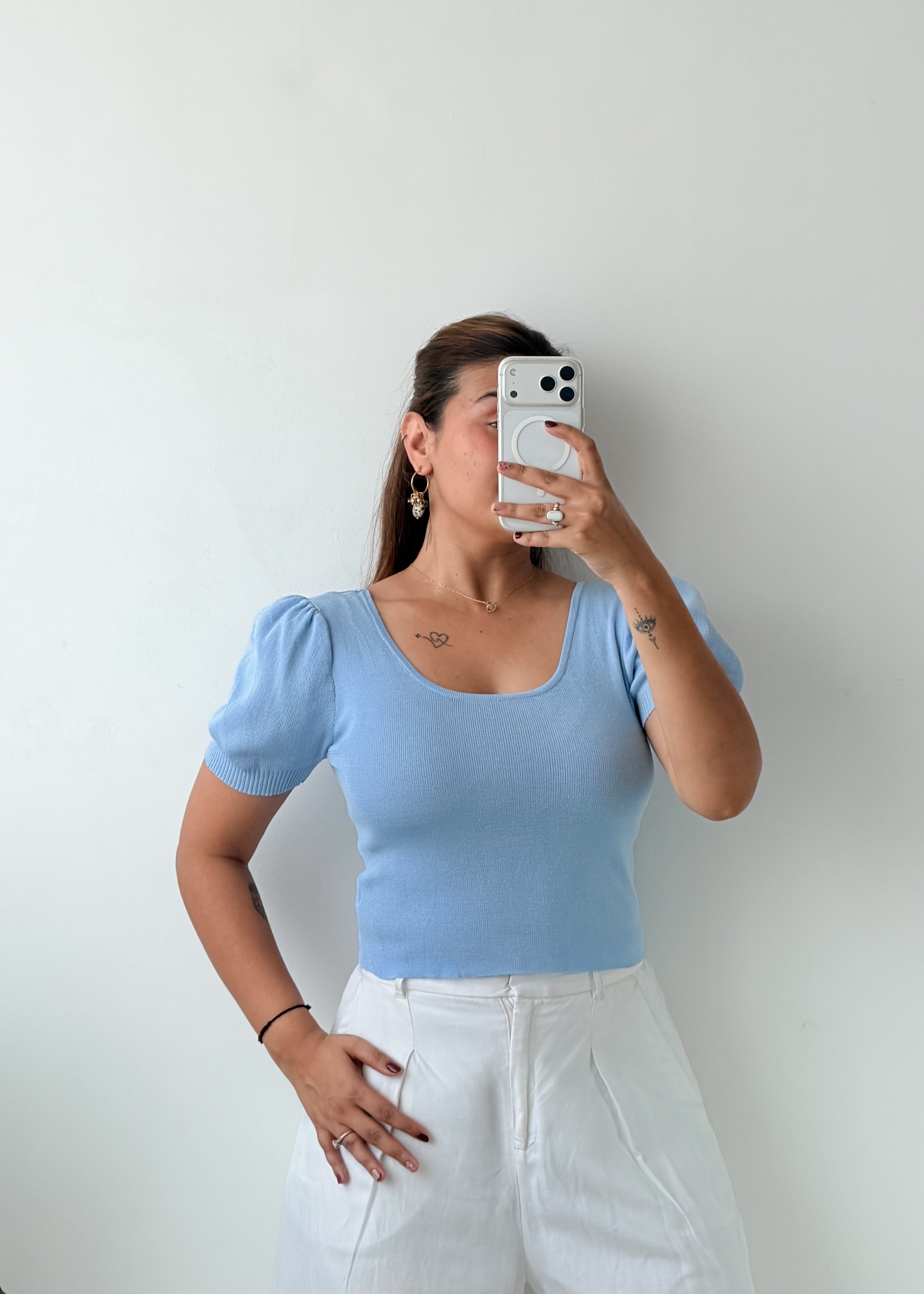 Size S-M Powder Blue Puff Sleeve Top