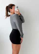 Size M-L Grey V-Neck Shimmer Bodysuit