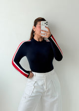 Size S-M Navy Blue Contrast Stripe Top