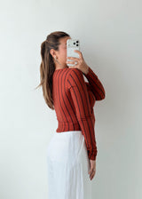 Size S-M Rust Striped Wrap Top
