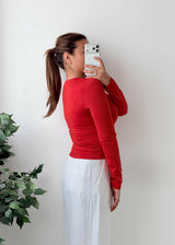 Size M-L Red Round Neck Fitted Top