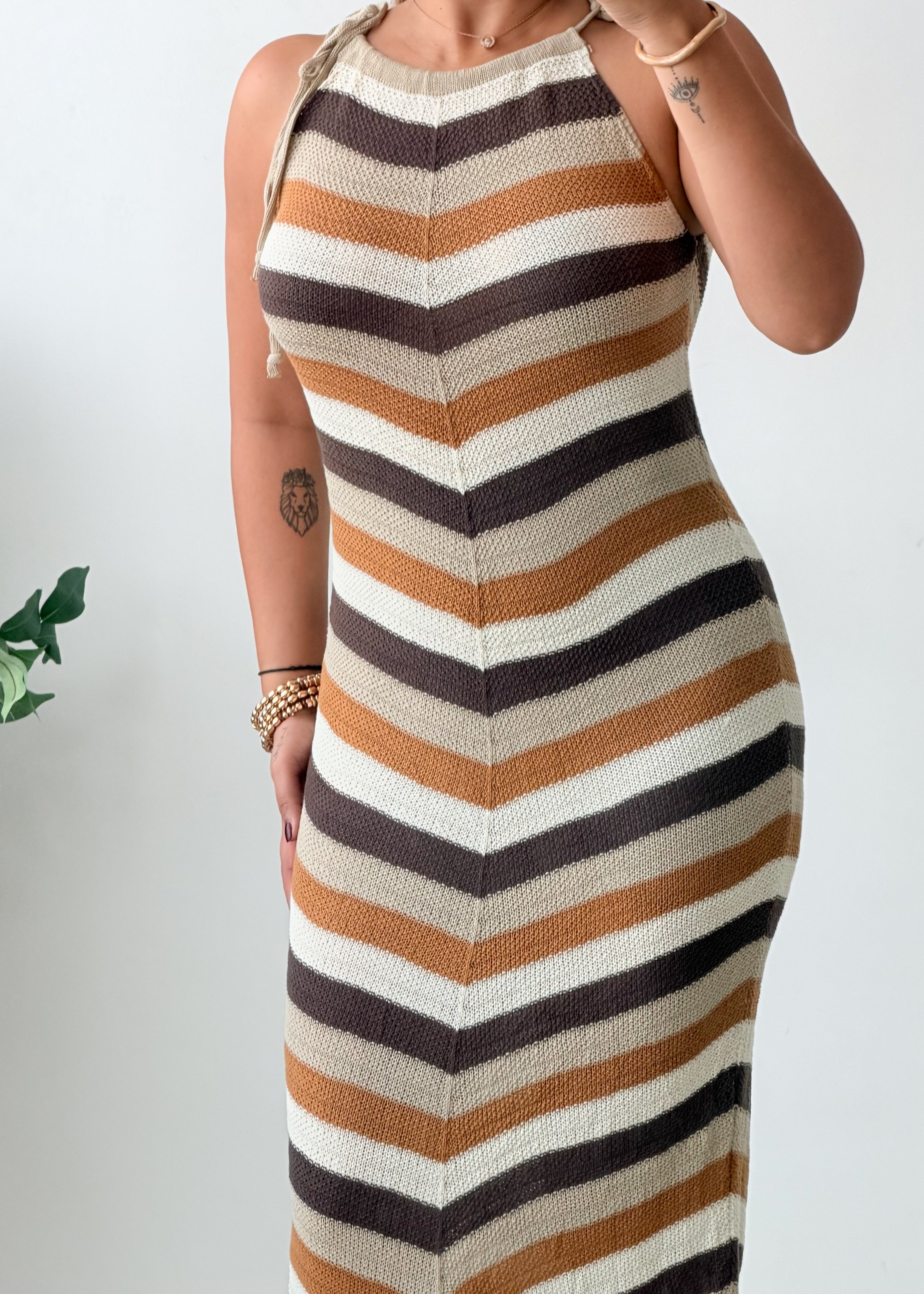 Size M-L Multicolor Striped Crochet Maxi Dress