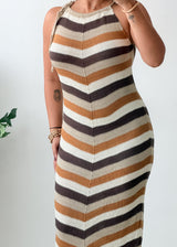 Size M-L Multicolor Striped Crochet Maxi Dress