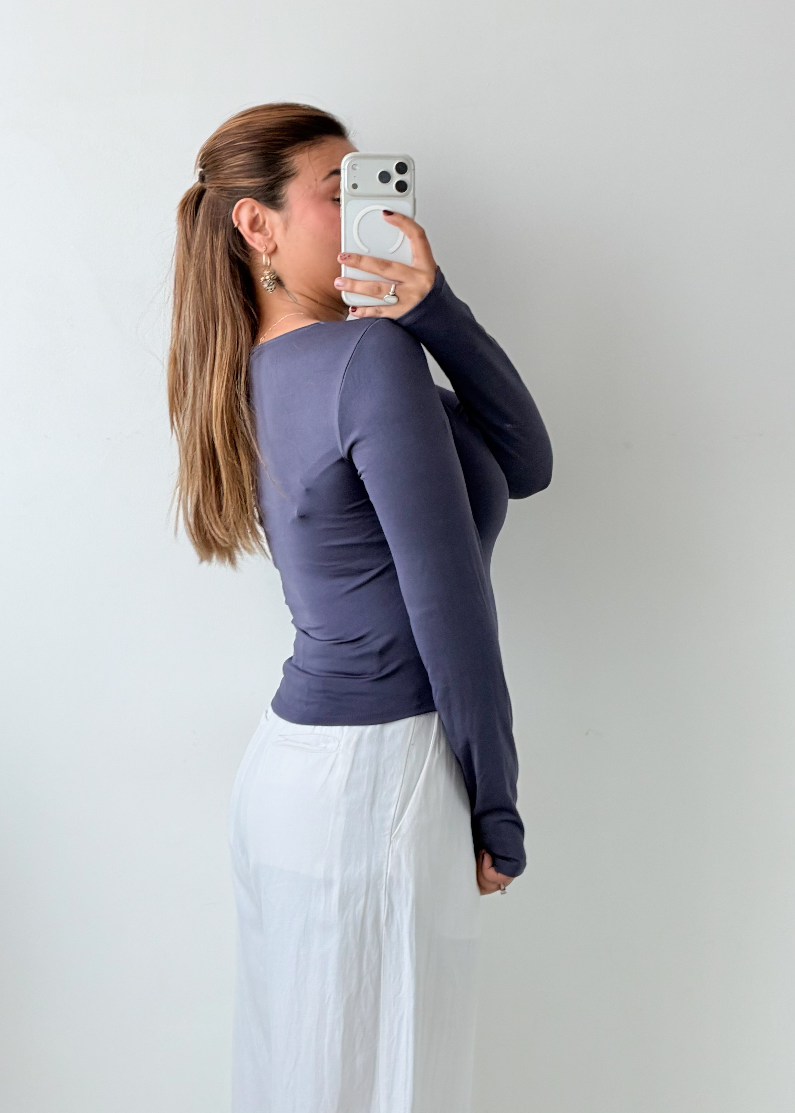 Size S-M Slate Blue Square Neck Top