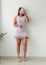 Size S-M White Printed Ruffle Mini Dress