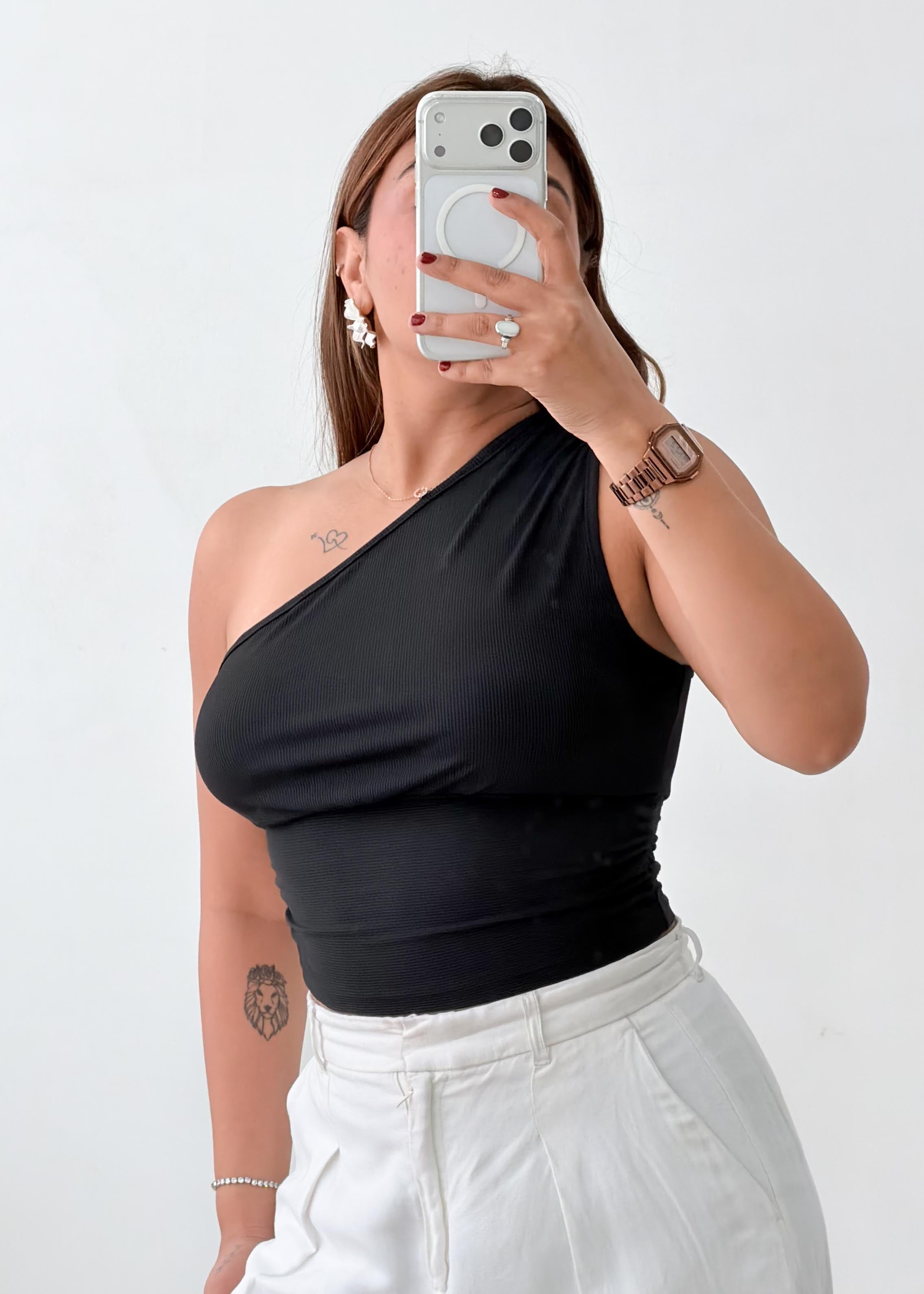 Size S-M Black One-Shoulder Crop Top
