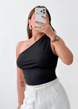 Size S-M Black One-Shoulder Crop Top