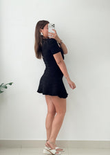 Size XS-S Black Textured Button Front Mini Dress