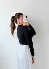 Size XS-S Black Ruched V-Neck Bodysuit