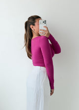 Size XS-S Magenta Long Sleeve Corset Crop Top