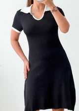 Size M-L Black White Collar Mini Dress