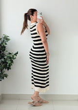 Size S-M Black White Striped Crochet Maxi Dress