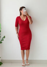 Size S-M Red Ribbed Midi Dress