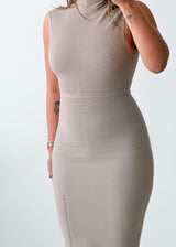 Size XS-S Beige Ribbed Bodycon Midi Dress
