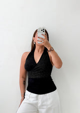 Size S-M Black Halter Shimmer Top