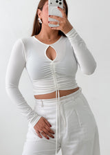 Size XS-S White Keyhole Ruched Crop Top