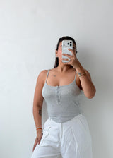 Size XS-S Grey Ribbed padded Button Top