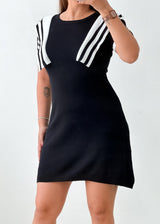 Size M-L Black White Striped Sleeve Mini Dress