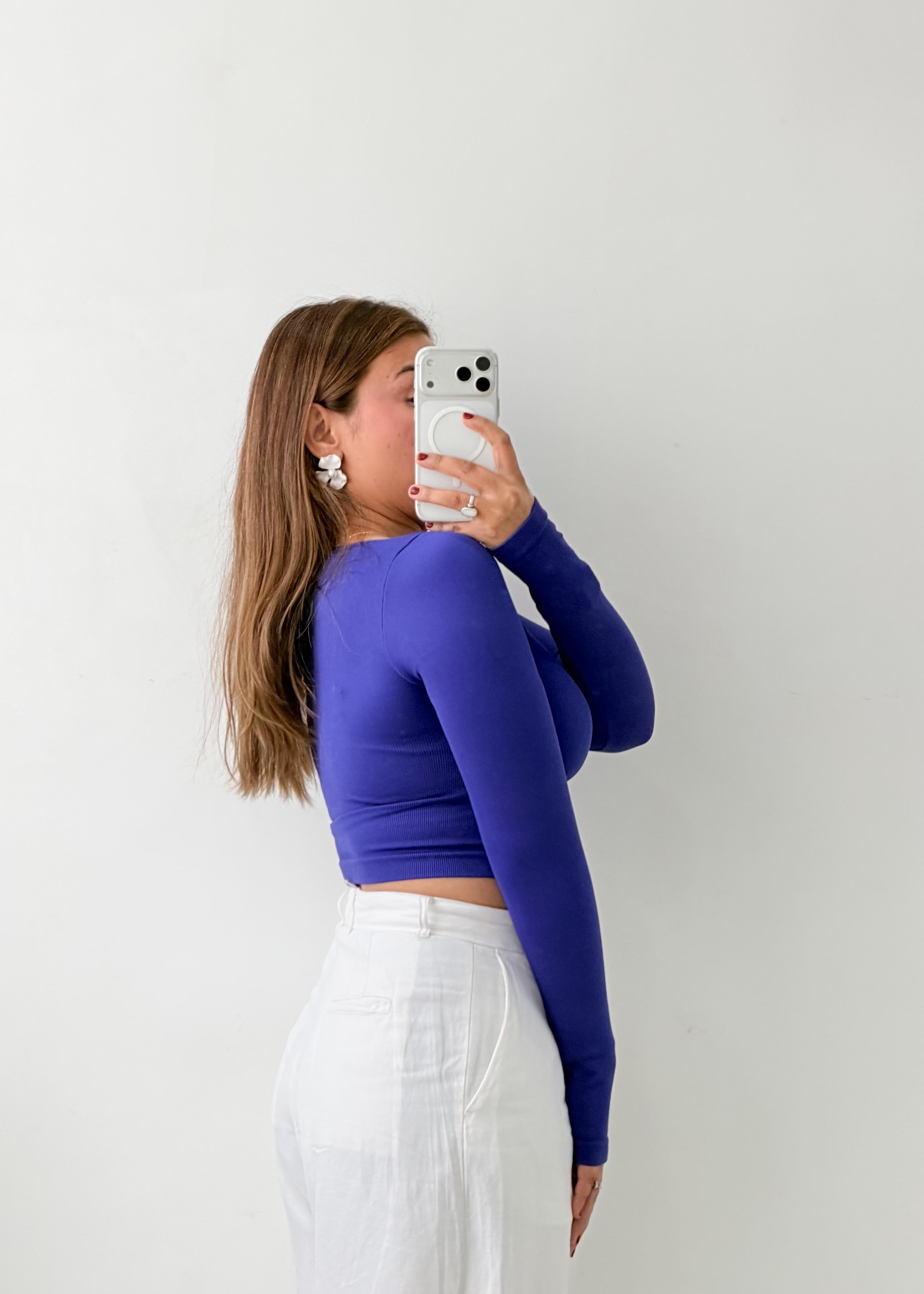 Size XS-S Royal Blue Ribbed Crop Top