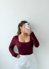 Size M-L Burgundy Square Neck Bodysuit