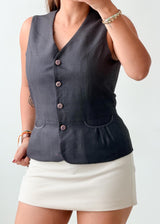Bust 34, Black Textured Button-Front Vest Top