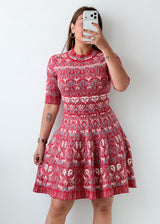 Size S-M Red Printed Fit & Flare Mini Dress