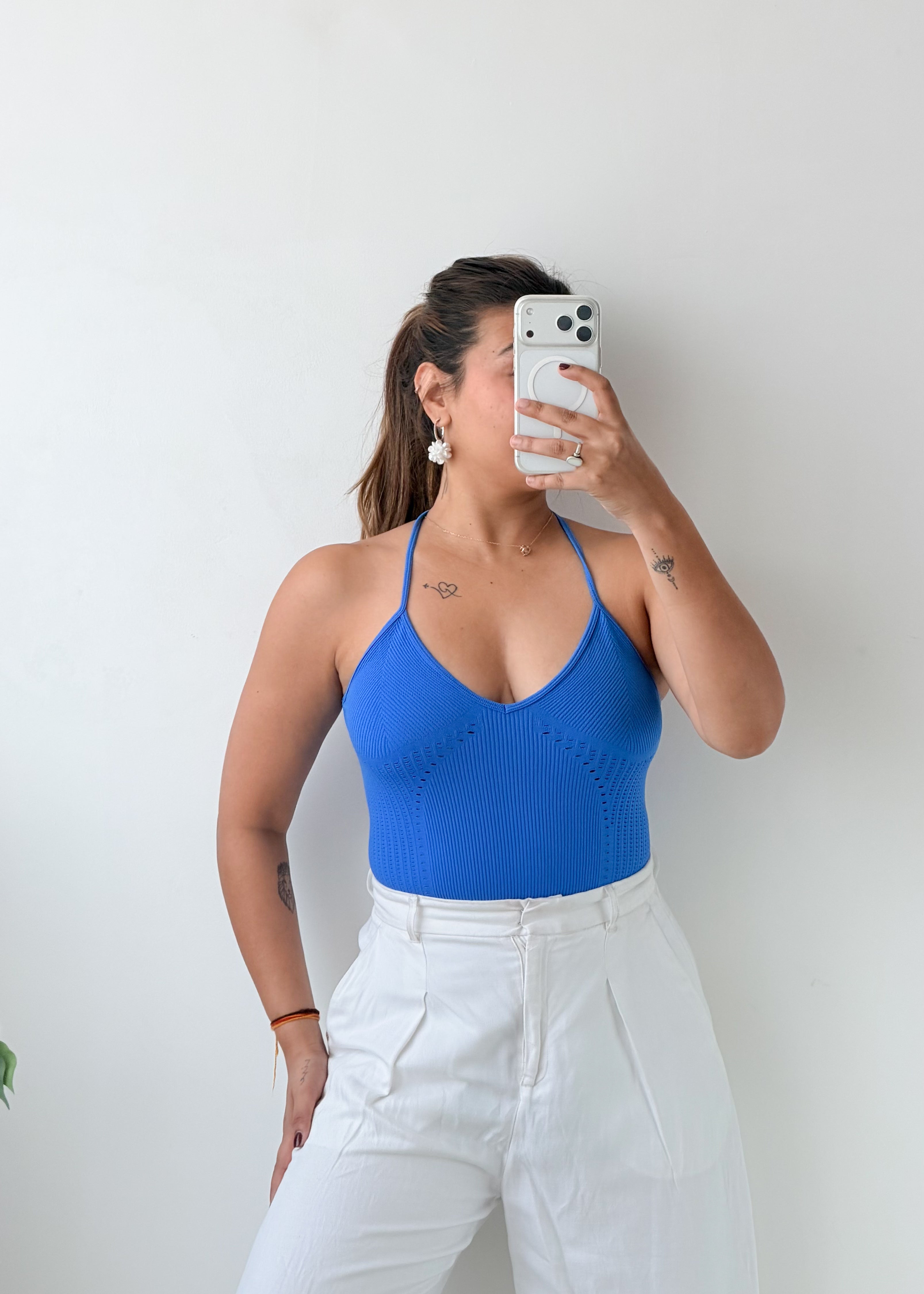 Size S-M Blue Halter Neck Bodysuit