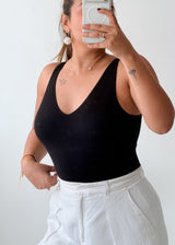 Size M-L Black V-Neck Bodysuit