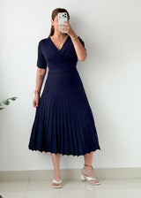 Size S-M Navy Pleated Midi Dress
