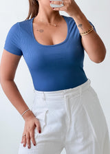 Size S-M Blue Scoop Neck Bodysuit