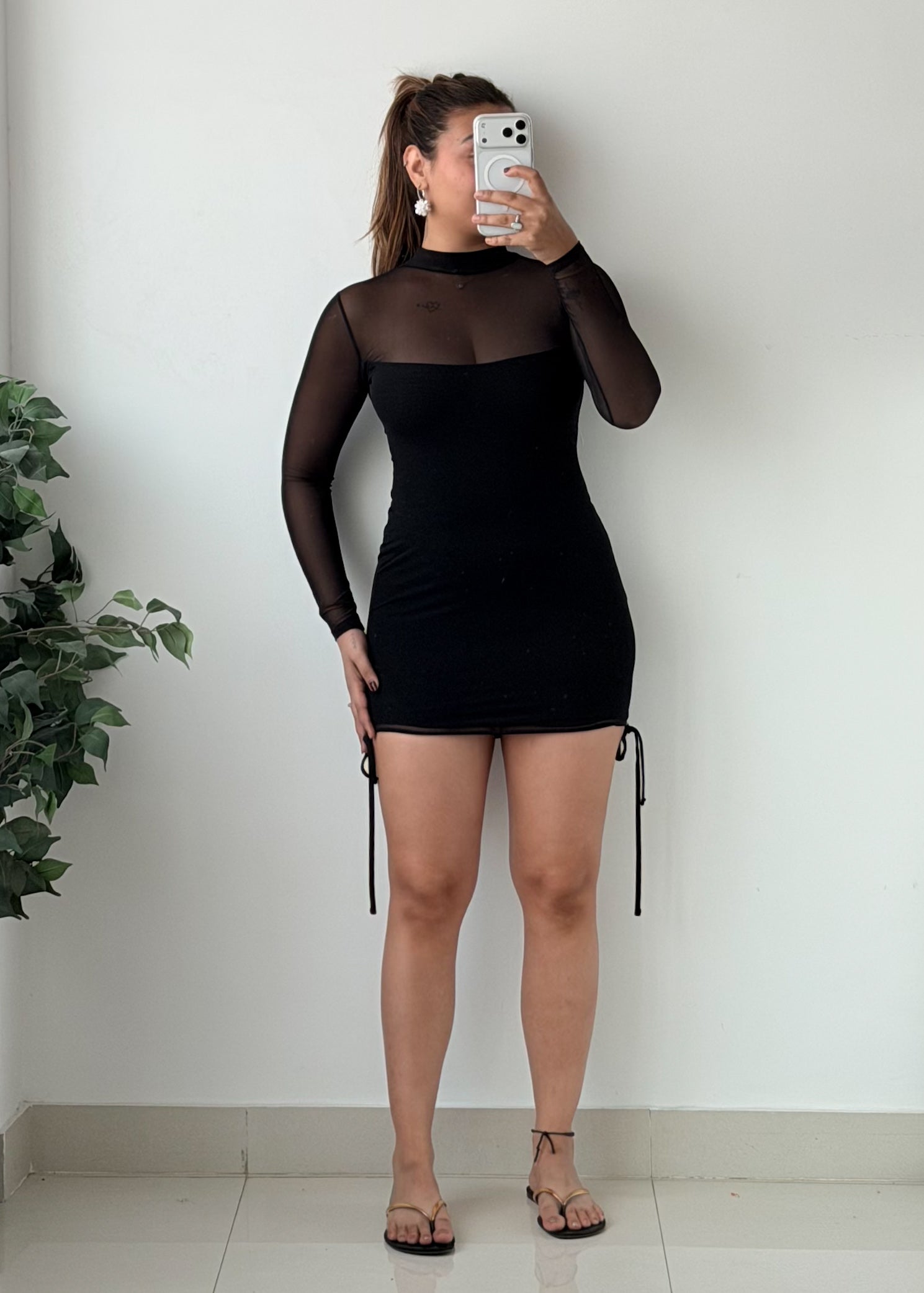 Size XS-S Black Sheer Mesh High Neck Bodycon Mini Dress