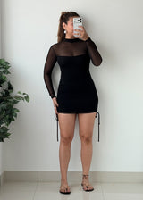 Size XS-S Black Sheer Mesh High Neck Bodycon Mini Dress