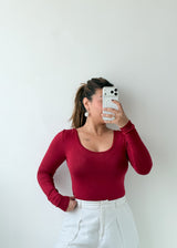 Size M-L Burgundy Scoop Neck Bodysuit