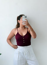 Size XS-S Burgundy Button-Front Bodysuit