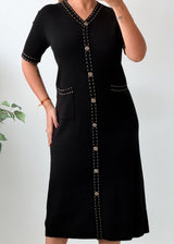 Size L-XL Black Button Front Midi Dress