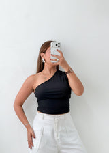 Size S-M Black One-Shoulder Crop Top