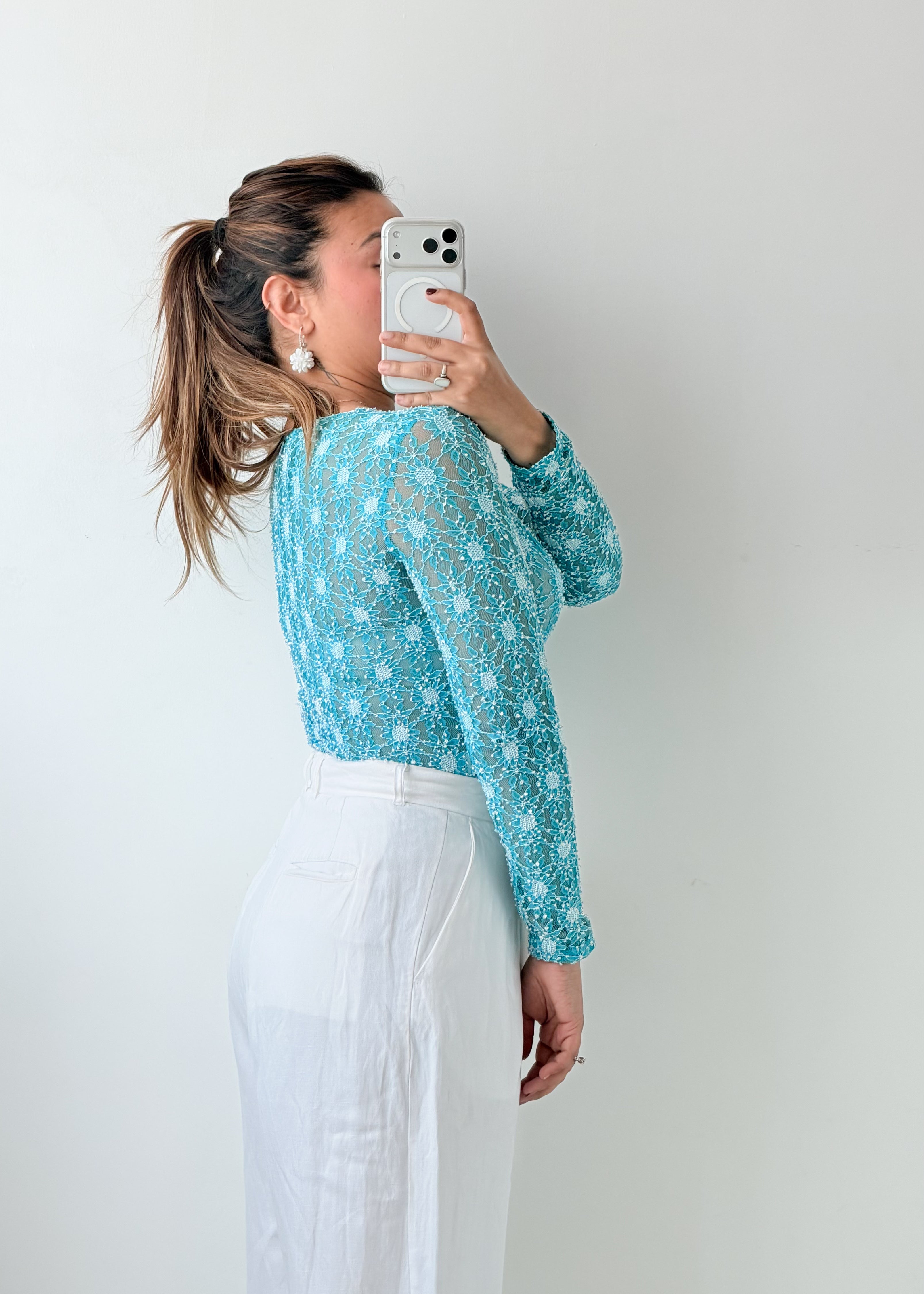 Size XS-S Blue Floral Lace Bodysuit