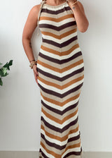 Size M-L Multicolor Striped Crochet Maxi Dress