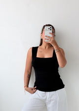 Size M-L Black Square Neck Top