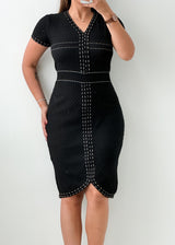Size M-L Navy Contrast Stitch Midi Dress