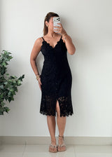Size M-L Black Lace Crochet Midi Dress