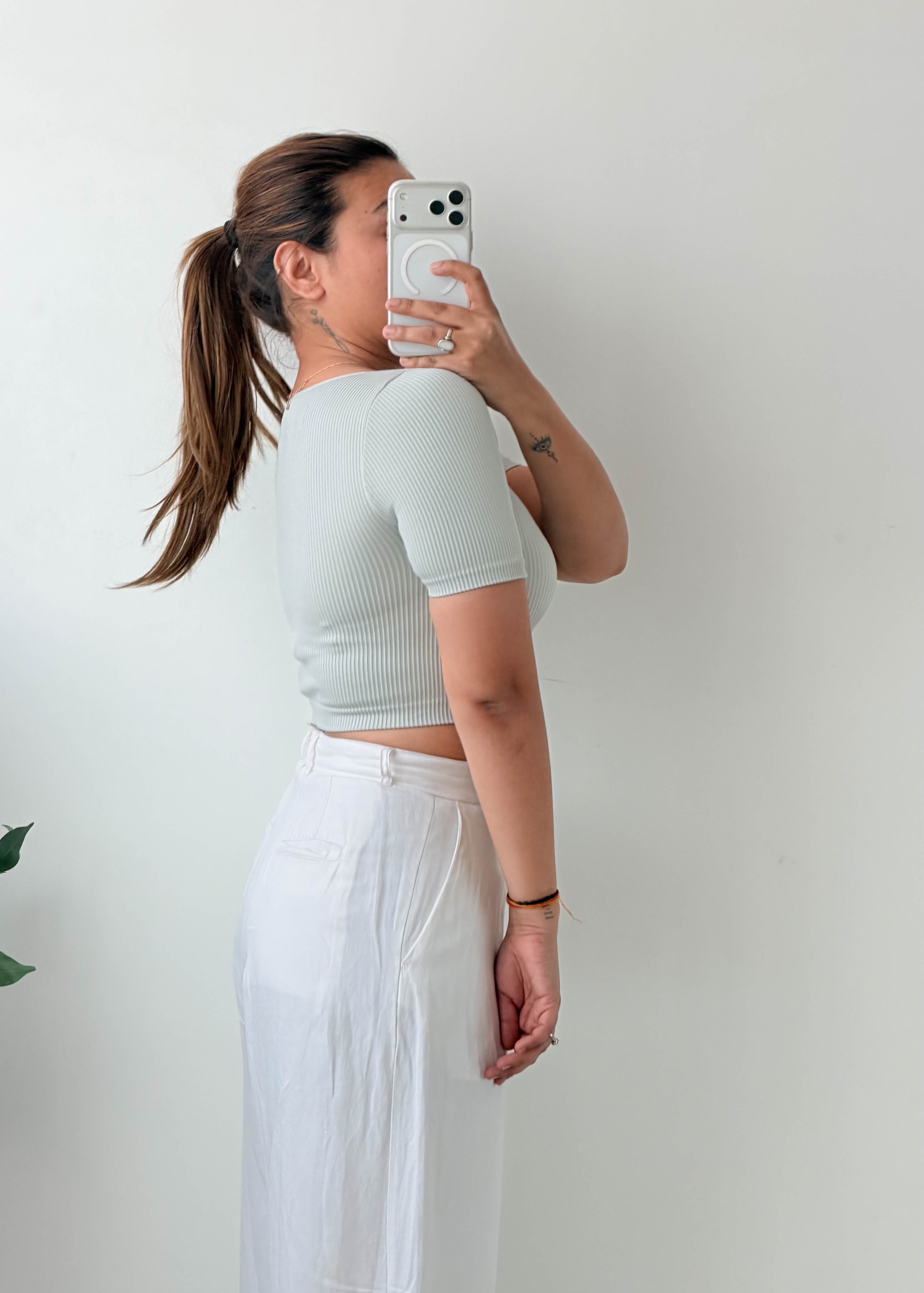Size XS-S Light Blue Ribbed Crop Top