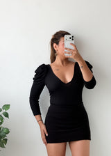 Size S-M Black Puff Sleeve V-Neck Bodysuit