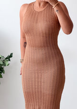 Size XS-S Tan Ribbed Crochet Midi Dress