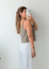 Size S-M Taupe Tailored Button-Front Vest Top